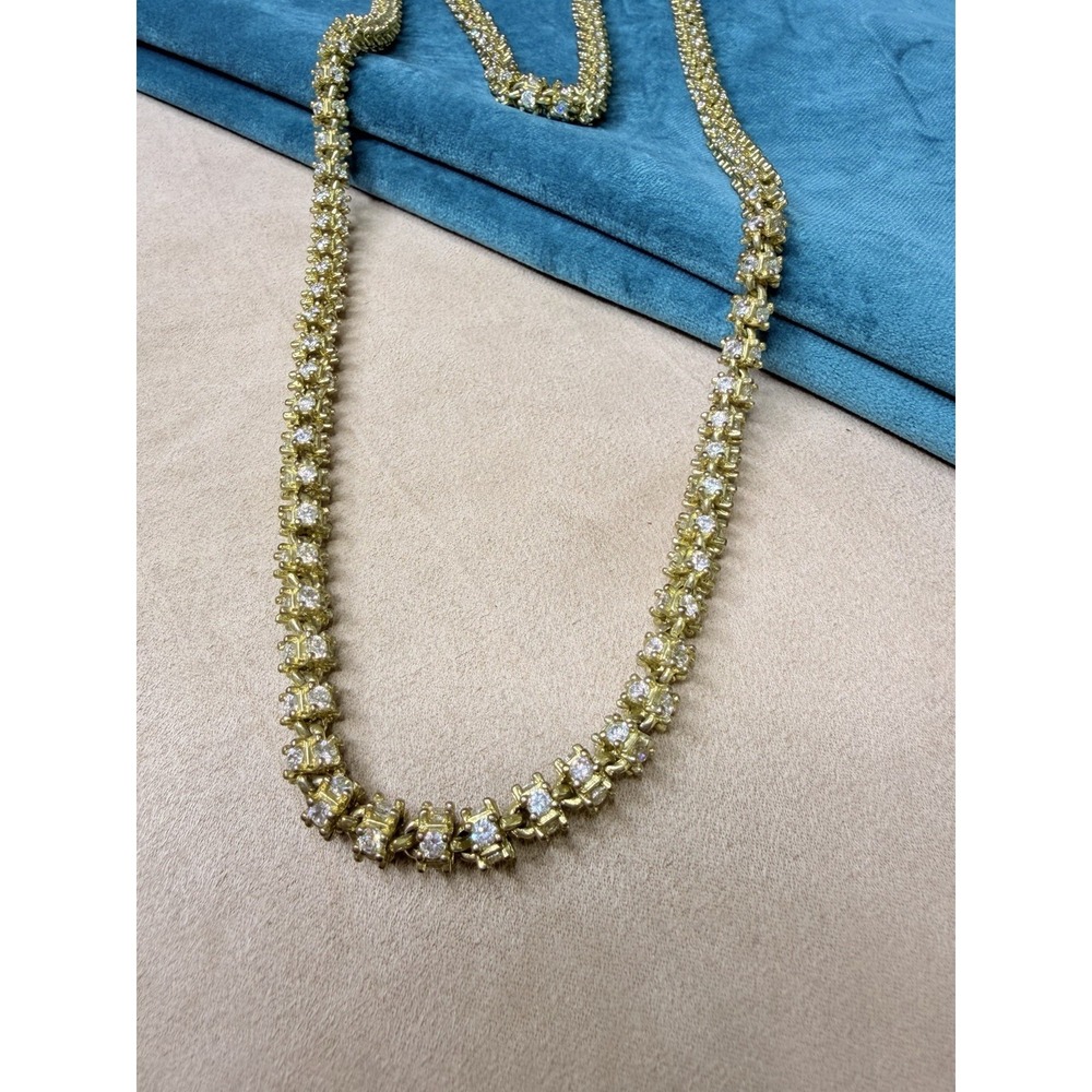 Gold‎ Tone Tennis Necklace Crystal Rhinestone
